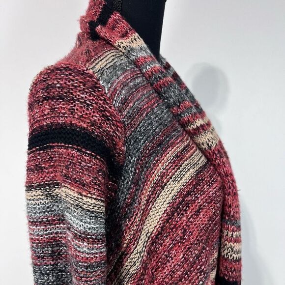 American Eagle Striped Waterfall Sweater Cardigan Size S Burgundy Pink Women’s - Picture 2 of 16